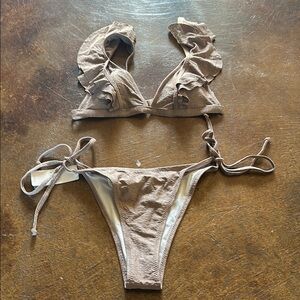 Brown Ruffled Bikini Set
